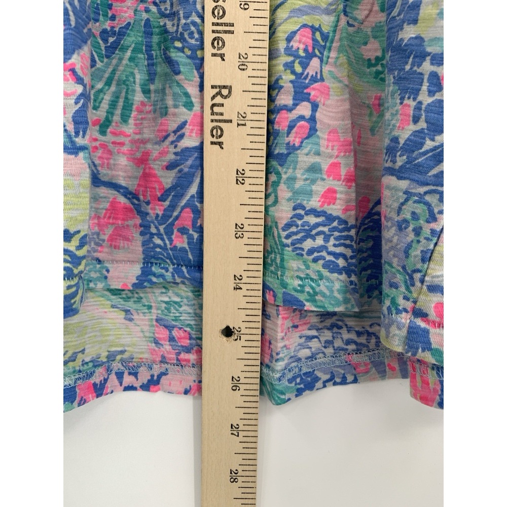 Lilly Pulitzer Shirt Women XL Pink Blue Short Sleeve 100% Cotton Colorful Preppy - Picture 6 of 7